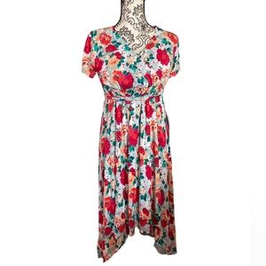 Liz Lange Dress Size S Woman Stretch Belt Hi-Low Short Sleeve Floral